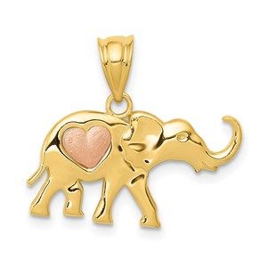 14k Yellow and Rose Gold Elephant w/Heart Necklace Charm Pendant